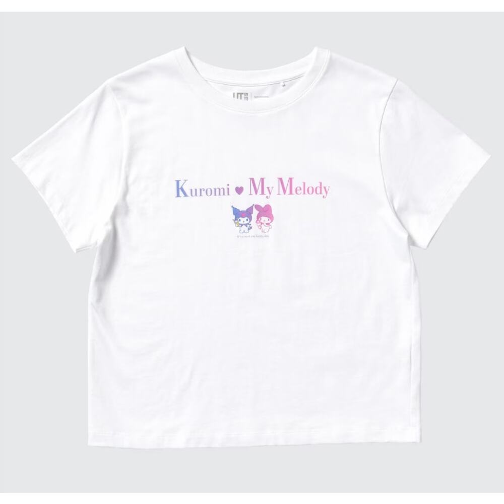 Uniqlo x Sanrio Characters Kuromi My Melody UT Graphic Cropped T-Shirt in White